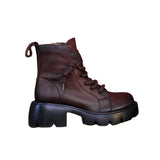 Coachella Cowboy Boots Vintage Low-Cut Lace Up Chunky Heel Autumn and Winter Leather Ankle Boots