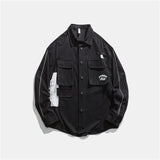 Men Shacket Long Sleeve Autumn Shirt Autumn Leisure Long Sleeve Letter Print Pocket Loose Overalls