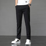 Mens Formal Suit Trousers Straight Leg Office Stretch Slim Fit Suit Pants Summer Pants Bottoms Summer Thin Elastic Waist Slim Stretch Casual Pants Men Men Pants