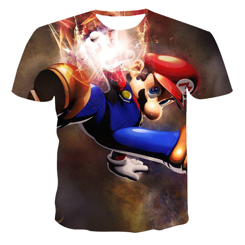 Anime Tshirts Aesthetic Men's Shirt T-shirt 3D Cartoon Characters Mario Printed Short Sleeve Men