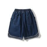 Men Jean Shorts Letter Denim Shorts Men's High Street Fashion Brand Color Contrast Patchwork Summer Trendy Loose Pants