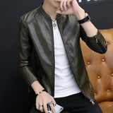 80's Leather Jacket Autumn and Winter Men's Casual Jacket Fleece-Lined Thickened Motorcycle Clothing Stand Collar Jacket