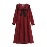 Red Peasant Dress Autumn and Winter = Doll Collar Elegant Extended Dress Vintage Skirt