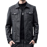 80's Leather Jacket Autumn and Winter PU Leather Jacket Men's Coat Lapel Motorcycle Clothing Men's Leather Coat