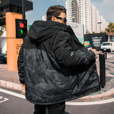 Men plus Size Coat Winter Color Matching Camouflage Coat Fleece-Lined Thickened Cotton Clothing High Collar Warm Cold-Proof