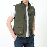 Men Utility Vest Work Zipper Tactical Work Vest Slim Pocket Jacket Vest Man Outdoor Leisure plus Size Workwear Loose Multi-Bag Jacket