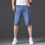 Mens Jean Shorts Summer Denim Shorts Men's Loose Elastic Business Bermuda Shorts plus Size Five-Point Denim