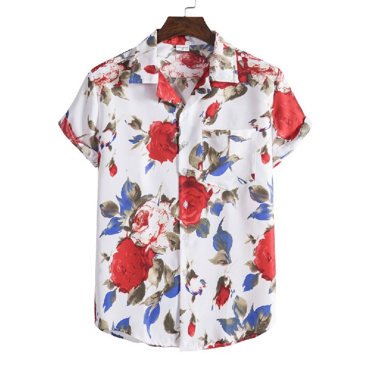 Summer Men's Short Sleeve Flower Shirt plus Size Fashion Casual Beach Style Men Shirt