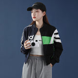80's Colorful Leather Jacket Spring and Autumn Women's Jacket Sports Hoodie Short Coat