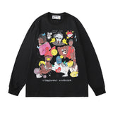 Mens Fall Outfits Cartoon Printed Long-Sleeved T-shirt Top Loose Round Neck Sweater