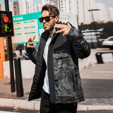 Men plus Size Coat Winter Color Matching Camouflage Coat Fleece-Lined Thickened Cotton Clothing High Collar Warm Cold-Proof