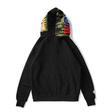 A Bath Ape Autumn and Winter Men's Cotton Shark Head Camouflage Patchwork Hoodie Fleece Jacket