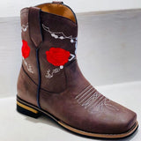Coachella Ankle Boots Autumn and Winter Embroidery Flower Leather Boots Boots