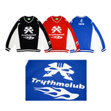 Mens Fall Outfits Retro High Street Sports Baseball Uniform V-neck Sweatshirt Long Sleeve Loose Bottoming Shirt