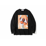 Mens Fall Outfits Long Sleeve Graffiti Cartoon T-shirt Loose Couple Outfit