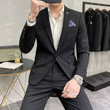 Men Suit Slim Striped Two-Piece Set One Button