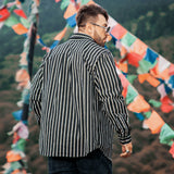 Men plus Size Coats plus Size Stripe Thickening Shirt Jacket Early Autumn Coat
