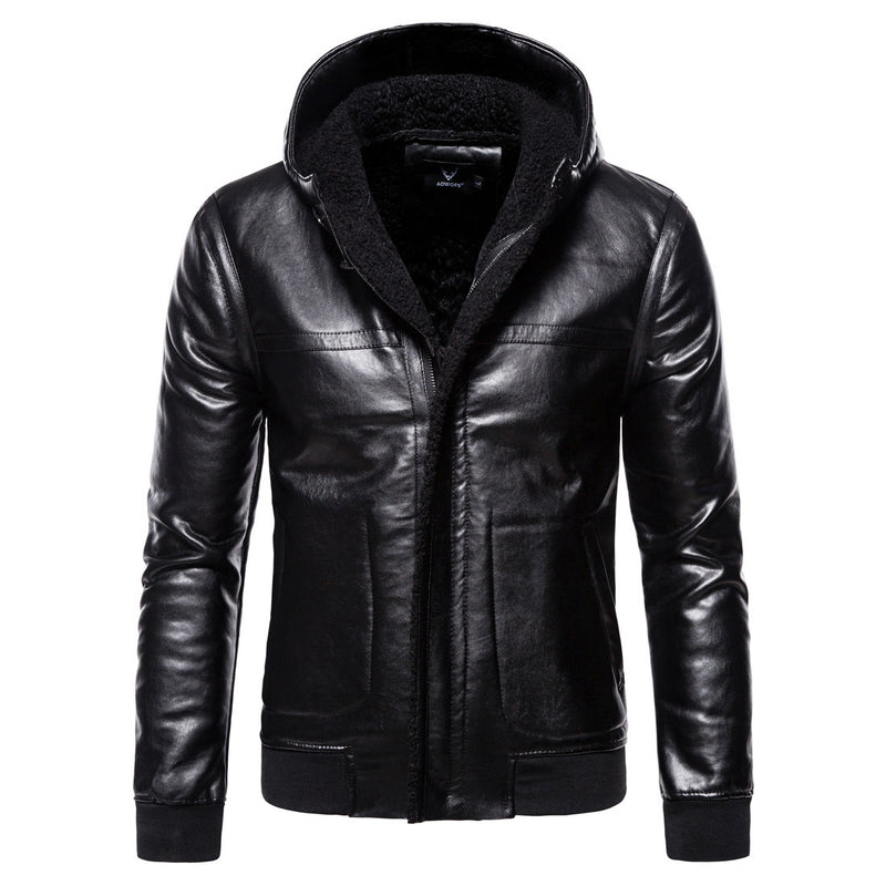 Men's Leather Clothing Trendy Fur Integrated Hooded Thickened Jacket plus Size Vintage Men Winter Outfit Casual Fashion