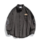 Men Shacket Long Sleeve Autumn Shirt Fall Color Contrast Patchwork Corduroy Western Casual Shirt