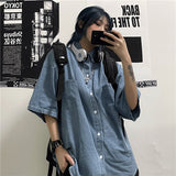 Harajuku Clothing Men's Casual Shirts Summer Denim Shirt Top Short Sleeve Loose Shirt for Men and Women