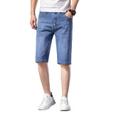 Mens Jean Shorts Summer Denim Shorts Men's Loose Elastic Business Bermuda Shorts plus Size Five-Point Denim