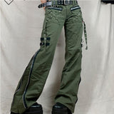 Low Rise Jeans Punk Non-Mainstream Low Waist Zipper Split Denim Casual Wide Leg Pants