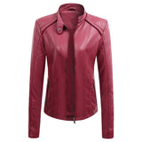 Hot Pink Motorcycle Jacket Autumn and Winter Leather Women's Slim Short Stand Collar Coat PU Leather Jacket Motorcycle Clothing