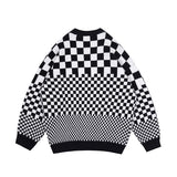 Men Fall Outfits Winter Vintage Diamond Plaid Loose Round Neck Sweater Knitwear