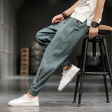 Men Casual Pants plus Size Loose Trousers Summer Men's Loose plus Size Ice Silk Bloomers Wide Leg Buckle Male Casual Pants