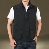 Men Utility Vest Work Zipper Tactical Work Vest Slim Pocket Jacket Vest Man Spring and Autumn Multi-Pocket Loose Vest Casual