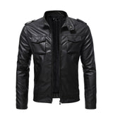 Urban Leather Jacket Autumn and Winter Stand Collar Biker's Leather Jacket Youth Workwear Pocket Coat