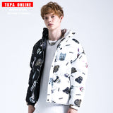 Men Fall Outfits Winter Stand Collar Stitching Thickened Cotton Padded Coat High Street Loose Coat