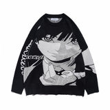 Mens Fall Outfits Cartoon Animation Round Neck Pullover Couple Knitted Sweater Coat