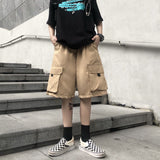 Harajuku Clothing Men's Casual Shorts Summer Solid Color Large Workwear with Pocket Men's and Women's Casual Wide-Leg Pants