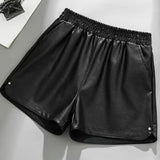 Leather Shorts Suit Shorts Women Autumn and Winter Loose High Waist A- line Elastic Waist Wide-Leg Bootcuts