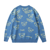 Men Fall Outfits Bear Printed Sweater Loose Couple Knitted Top