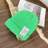 Mens Beanies Knitted Hat Candy Color Woolen Cap Autumn and Winter Patch Letters Skullcap