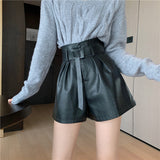 Leather Shorts Autumn and Winter High Waist Bud-Shaped Pants Fashion Slimming A- line Wide Leg Boot Pant