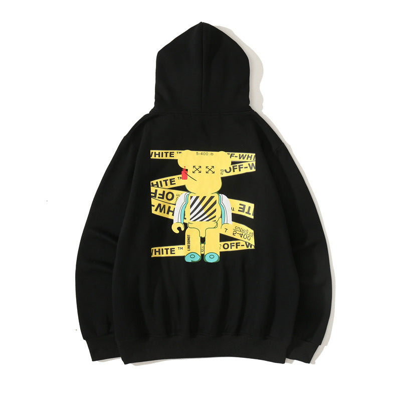 Autumn And Winter Cartoon Robot Pattern Velvet Padded Hooded Sweatshirt Men And Women Same Style