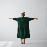 Green Fairycore Dress Idle Style Cotton and Linen plus Size Casual Polo Collar Solid Color Shirt Dress for Women