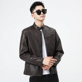 80's Leather Jacket Spring and Autumn Leather Men's Stand-up Collar All-Match Spring and Autumn PU Leather Jacket Men's Jacket