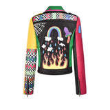 Graffiti PU Leather Jacket Graffiti Printing Heavy Industry Rivets Jacket Pu Coat for Women