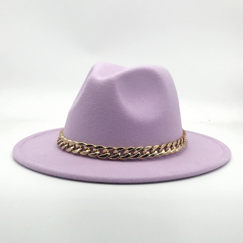 Fedora Hat Golden Chain Woolen Top Hat Fedora Hat Top Hat