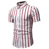 Men Shirt Fashion Slim Fit Shirt Short Sleeve Shirt Large Size Casual Top Summer Men's Casual Short Sleeve Shirt Business Striped Slim Shirt