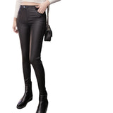 Black Leather Pants Matt Black Close-Fitting Fleece Leggings Women's Winter High Waist Slimming Skinny Pants