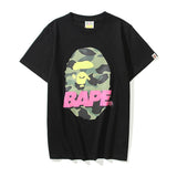 A Ape Print T Shirt Summer Pink Letter Print Short-Sleeve T-shirt