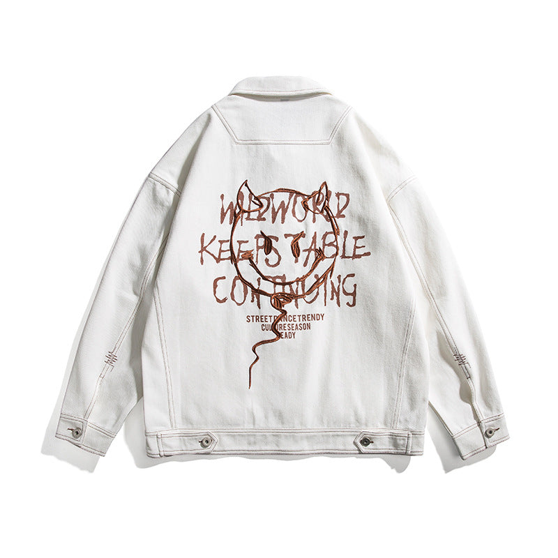 Men's Spring Large Size Sports Retro Trendy Denim Jacket Men's Back Embroidered Street Shooting Student Jacket Men's Jacket