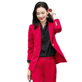 Women Pants Suit Uniform Designs Formal Style Office Lady Bussiness Attire Red Autumn Long Sleeve Suit Coat For Women
