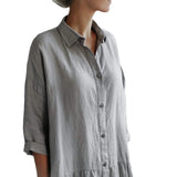 Green Fairycore Dress Idle Style Cotton and Linen plus Size Casual Polo Collar Solid Color Shirt Dress for Women