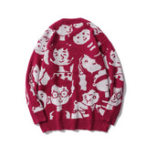 Men's Fall Outfits Cartoon Round Neck Sweater Men's Loose Sweater